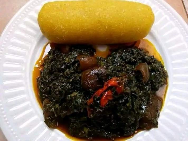 Garri/fufu and eru, an African dish from Amahs Kitchen